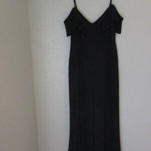 Zara Woman Black Spaghetti Strap Size S Ruffled V-Neck Wide Legs Jumpsuit
